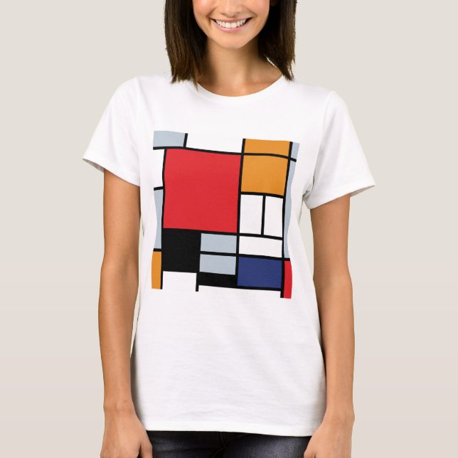 T-shirt Piet Mondrian - Composition avec un grand plan rou (Devant)