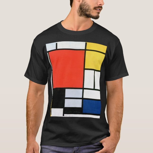 T-shirt Piet Mondrie Composition Rouge Jaune Bleu Noir (Devant)