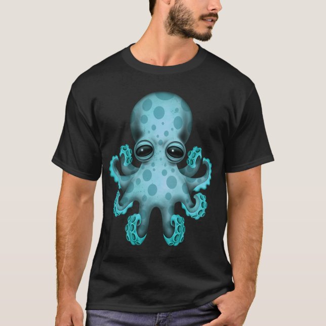 T-shirt Pieuvre Bébé Bleue Mignonne (Devant)
