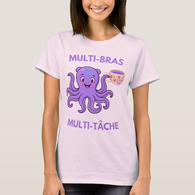 T-shirt Pieuvre Café & Chaos – Humour Bureau Multitasking (Devant)