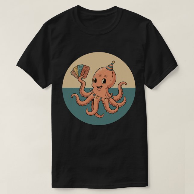T-shirt Pieuvre de fête avec billets de carnaval - Amuseme (Design devant)