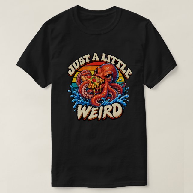 T-shirt Pieuvre drôle mangeant une pizza (Design devant)