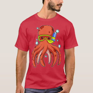 T-shirt Pieuvre en plongée avec lunettes de natation à tub