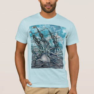 T-shirt Pieuvre géante Mer Bleue Monstre Voilier