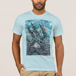 T-shirt Pieuvre géante Mer Bleue Monstre Voilier