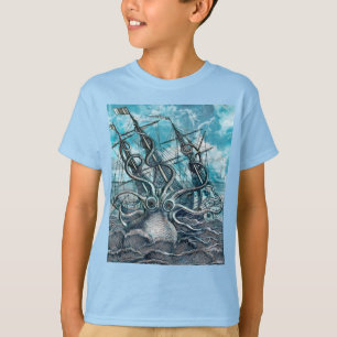 T-shirt Pieuvre géante Mer Bleue Monstre Voilier