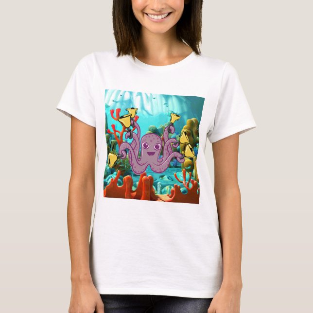 T-shirt Pieuvre Handbell Ringer Dans La Mer (Devant)