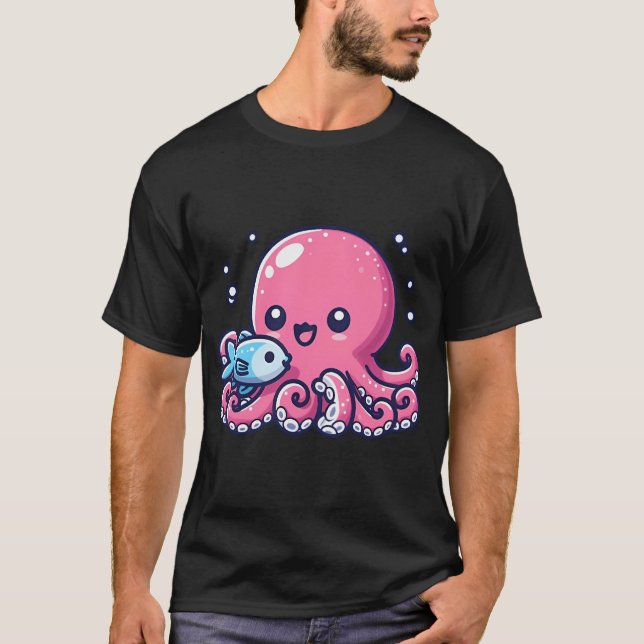 T-shirt pieuvre mangeant du poisson (Devant)