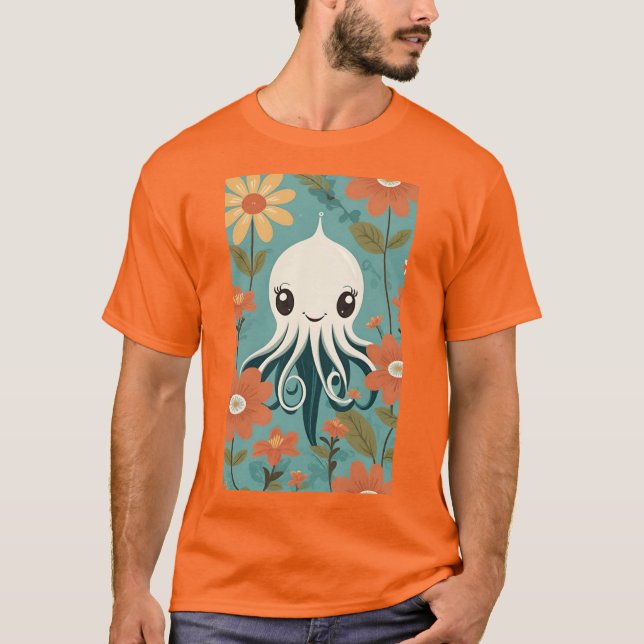 T-shirt Pieuvre mignonne aux fleurs (Devant)