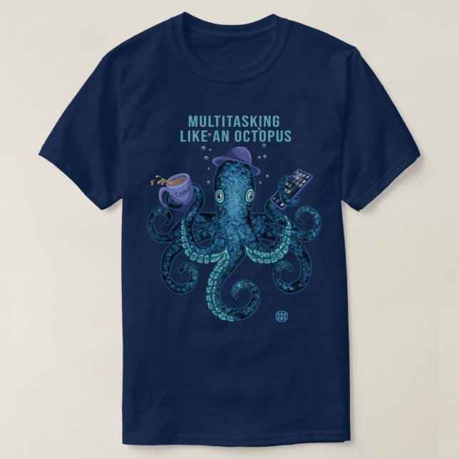 T-shirt Pieuvre multitâche amusante (Design devant)
