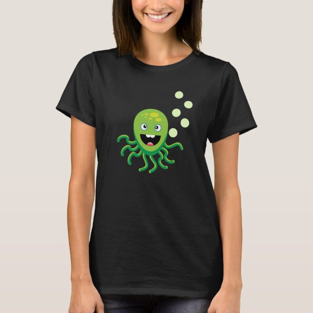 T-shirt Pieuvre verte amusante (Devant)
