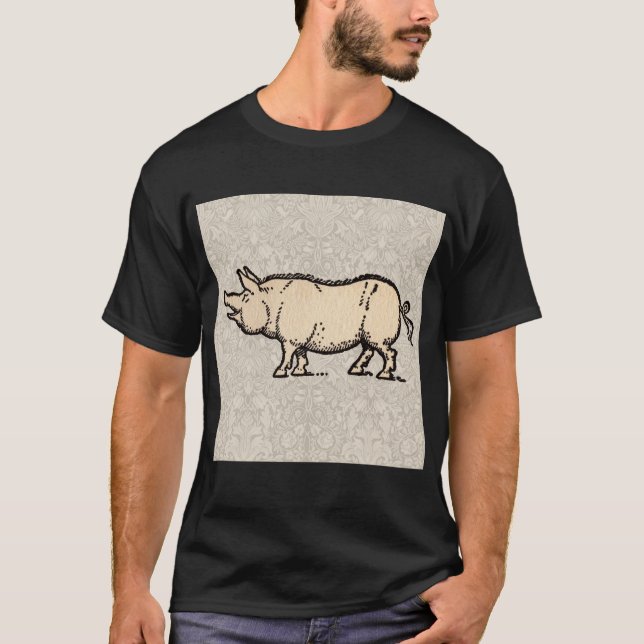 T-shirt Pig Antique Piggy Cute Illustration Vintage (Devant)