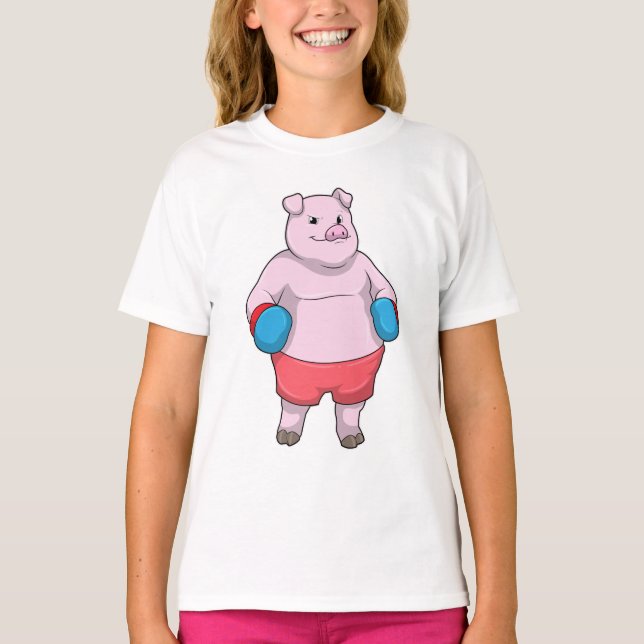 T-shirt Pig at Boxing with Boxing gloves (Devant)