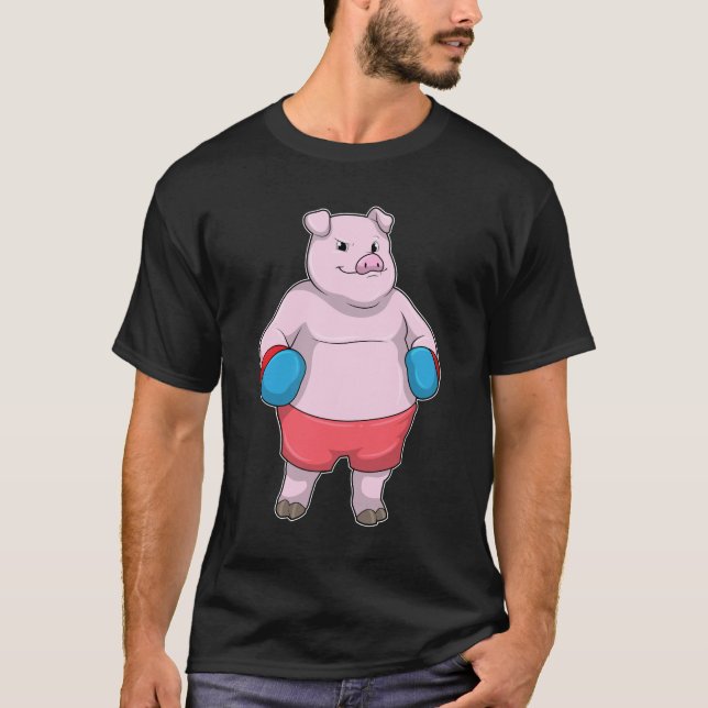T-shirt Pig at Boxing with Boxing gloves (Devant)