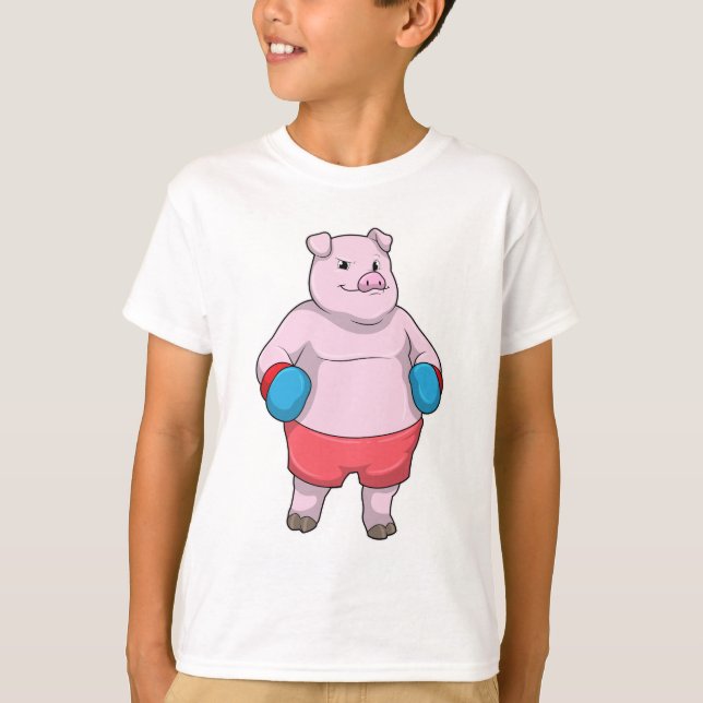 T-shirt Pig at Boxing with Boxing gloves (Devant)