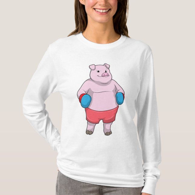 T-shirt Pig at Boxing with Boxing gloves (Devant)