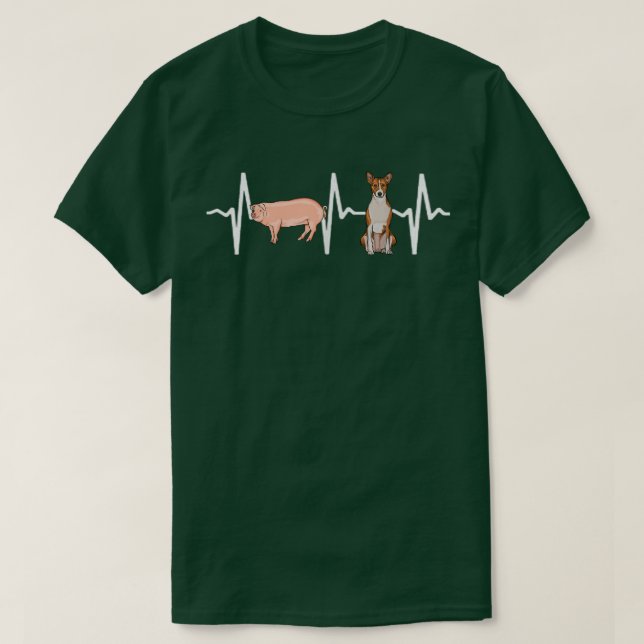 T-shirt Pig Basenji Amoureux des chiens Heartbeat (Design devant)
