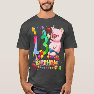 T-shirt Pig Birthday Party 13 Year Old Boy 9th Pig Birthda