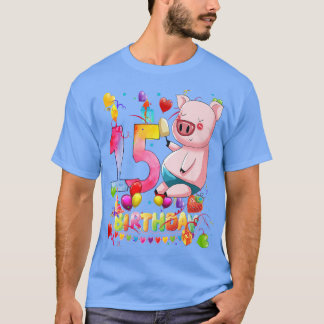 T-shirt Pig Birthday Party 15 Year Old Boy 15e Pig Birthd