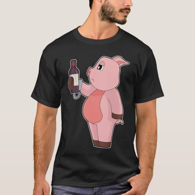T-shirt Pig Bottle Red wine (Devant)