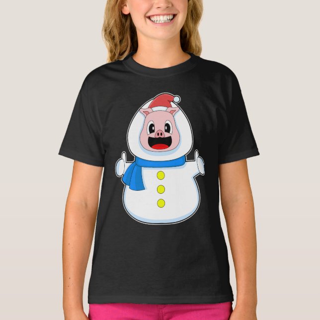 T-shirt Pig Christmas Snowman (Devant)
