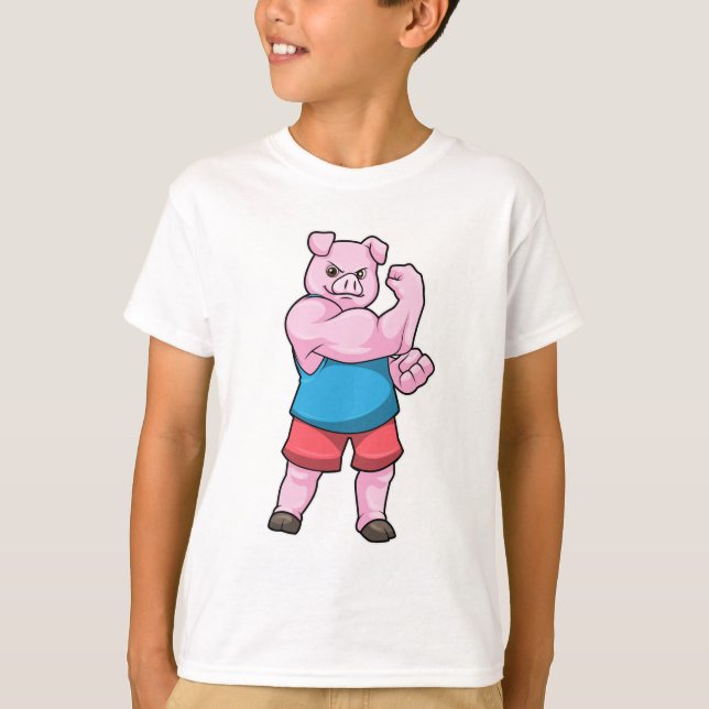 T-shirt Pig comme Bodybuilder avec grand bras Supérieur (Devant)