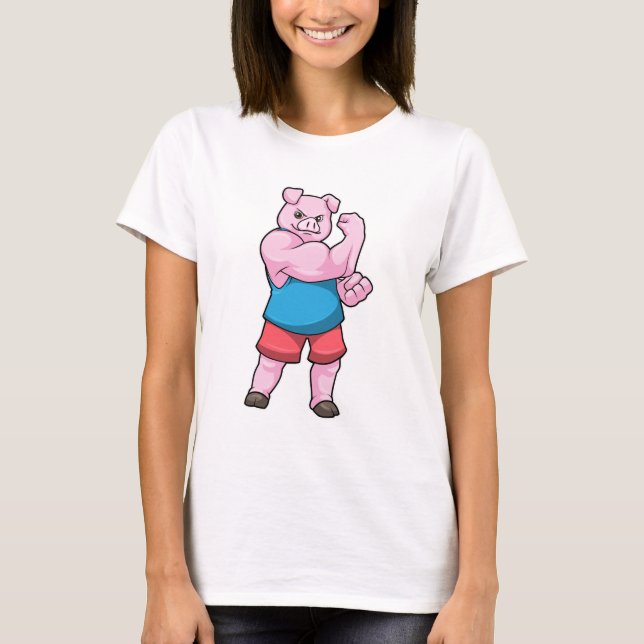 T-shirt Pig comme Bodybuilder avec grand bras Supérieur (Devant)