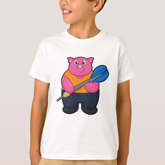 T-shirt Pig comme joueur de fléchettes avec fléchettes (Devant)