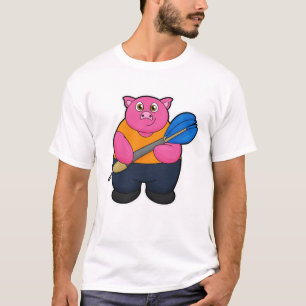 T-shirt Pig comme joueur de fléchettes avec fléchettes