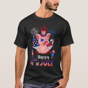 T-shirt Pig Fier Drapeau Américain Feu D'Oeuvre Heureux 4è