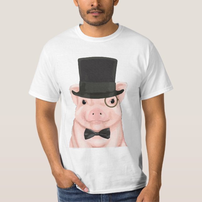 T-shirt Pig in a top hat, monocle, and bow tie  (Devant)
