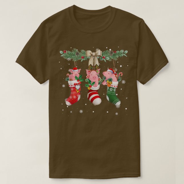 T-shirt Pig In Christmas Socks - Pig Loves Xmas  (Design devant)