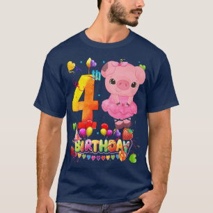 T-shirt Pig Kids 4 Year Old Pig Birthday Girl Cute Pig 4th