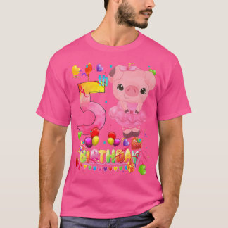 T-shirt Pig Kids 5 Year Old Pig Birthday Girl Cute Pig 5th