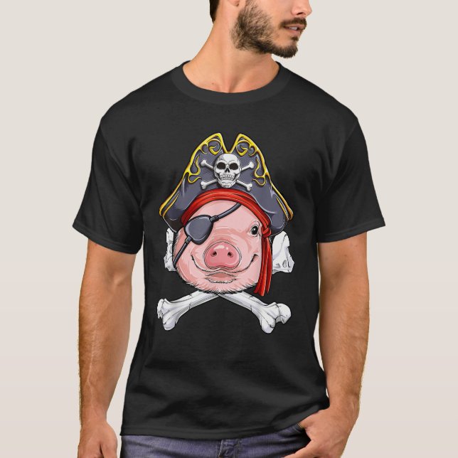 T-shirt Pig Pirate Capitaine Jolly roger Drapeau Crâne et  (Devant)