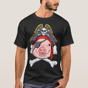 T-shirt Pig Pirate Capitaine Jolly roger Drapeau Crâne et