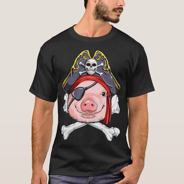 T-shirt Pig Pirate Capitaine Jolly roger Drapeau Crâne et  (Devant)