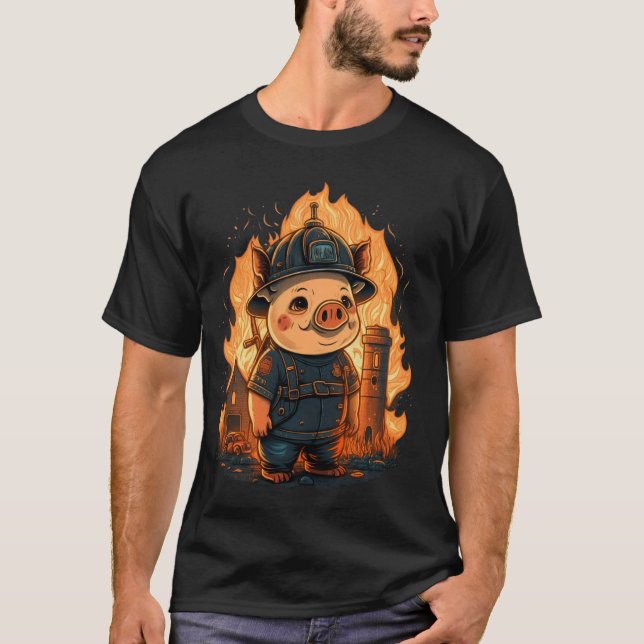 T-shirt Pig pompier sur pompier cochon (Devant)