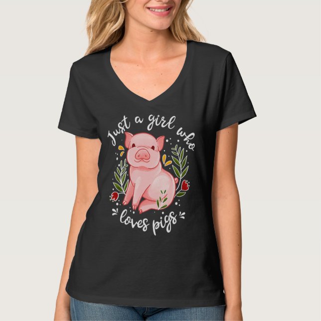 T-shirt Pig Saying Just Girl Who Loves Pigs Pig (Devant)