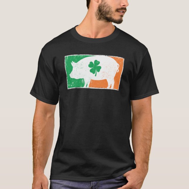 T-shirt Pig St Patrick's Day Irish Flag C Distressed (Devant)