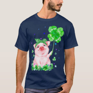 T-shirt Pig tenant des étoiles Shamrocks mignonne Jour de