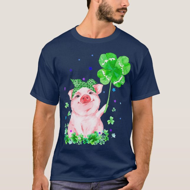 T-shirt Pig tenant des étoiles Shamrocks mignonne Jour de  (Devant)