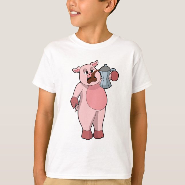 T-shirt Pig with coffee pot (Devant)