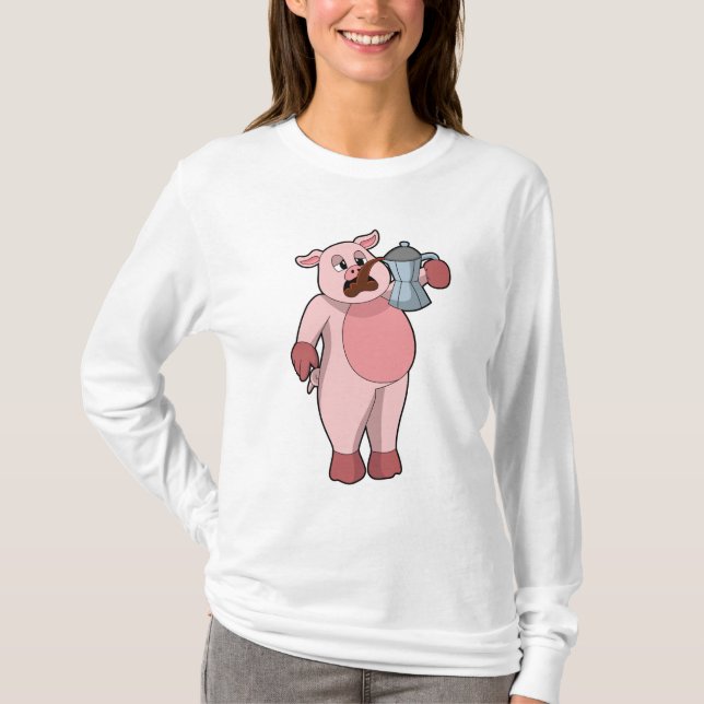 T-shirt Pig with coffee pot (Devant)