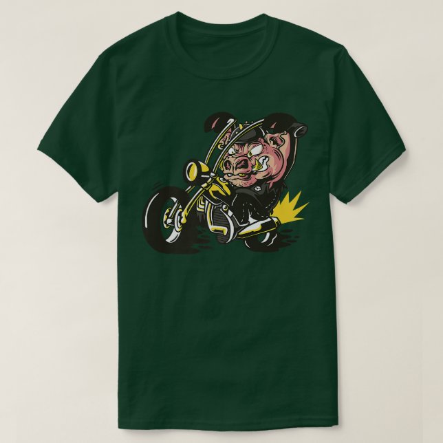 T-shirt Pig with pimple cover as a rocker on chopper motor (Design devant)