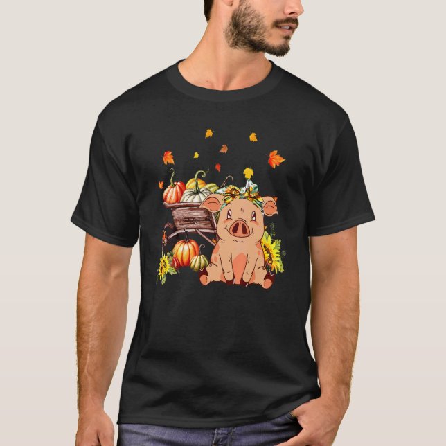 T-shirt Pig With Wooden Wheelbarrow Leopard Pumpkin Sunflo (Devant)