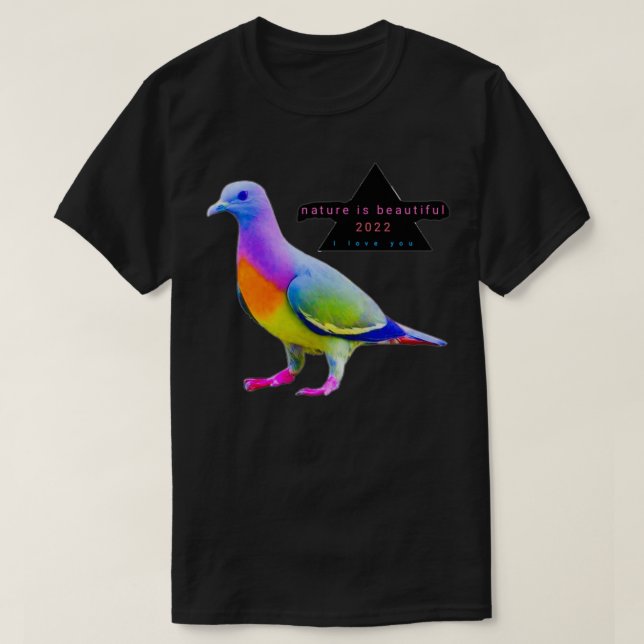 T-shirt Pigeon étrange couleur bleu vert couleur 1 (Design devant)
