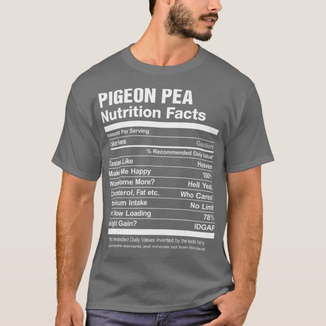 T-shirt Pigeon Pea Nutrition Facts Drôle Graphique (Devant)