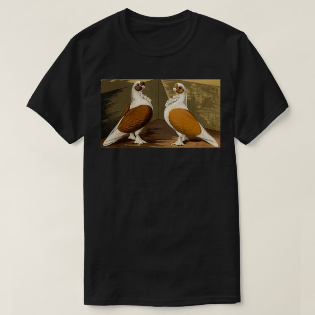 T-shirt Pigeons de Turbine rouge et jaune à tête lisse 1 (Design devant)