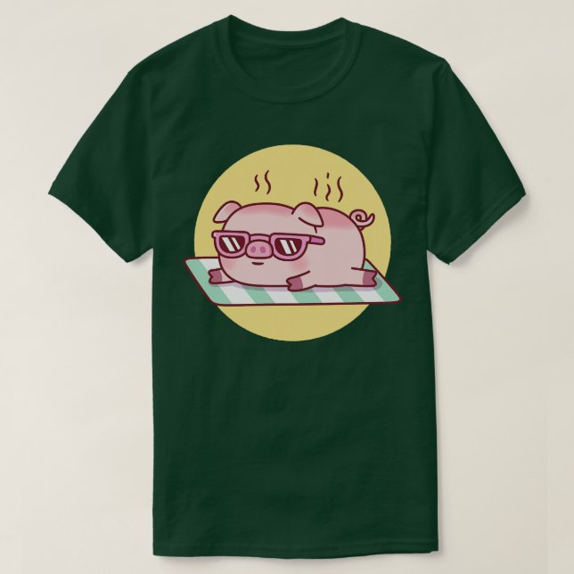 T-shirt Piggy Cute Avec Lunettes De Soleil Se Fait Brûler  (Design devant)